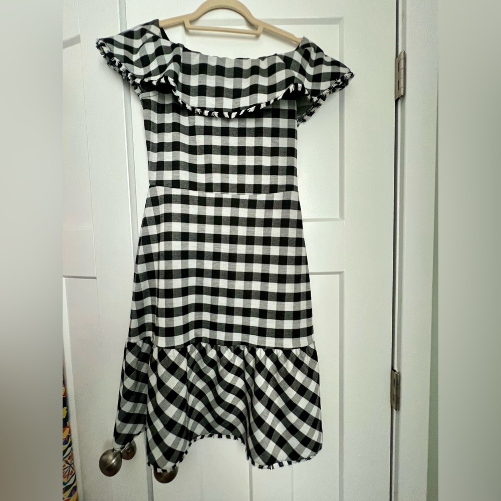 Ann Taylor Black and White Gingham Ruffle Hem Dress